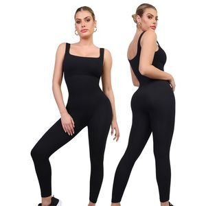 Popilush Jumpsuits Women Built-In Bra Romper Seamless Ribbed Yoga Sleeveless XXL